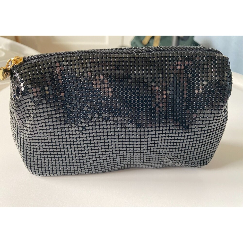 Felix Rey New York Shiny Black Metallic Mesh Evening Cocktail Make Up Clutch‎